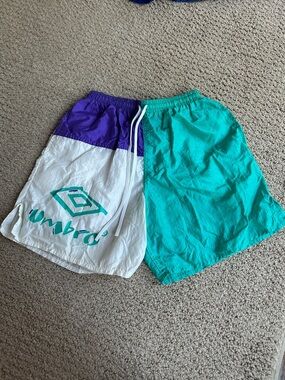Umbro Teal, Purple & White Split Colorblock Shorts